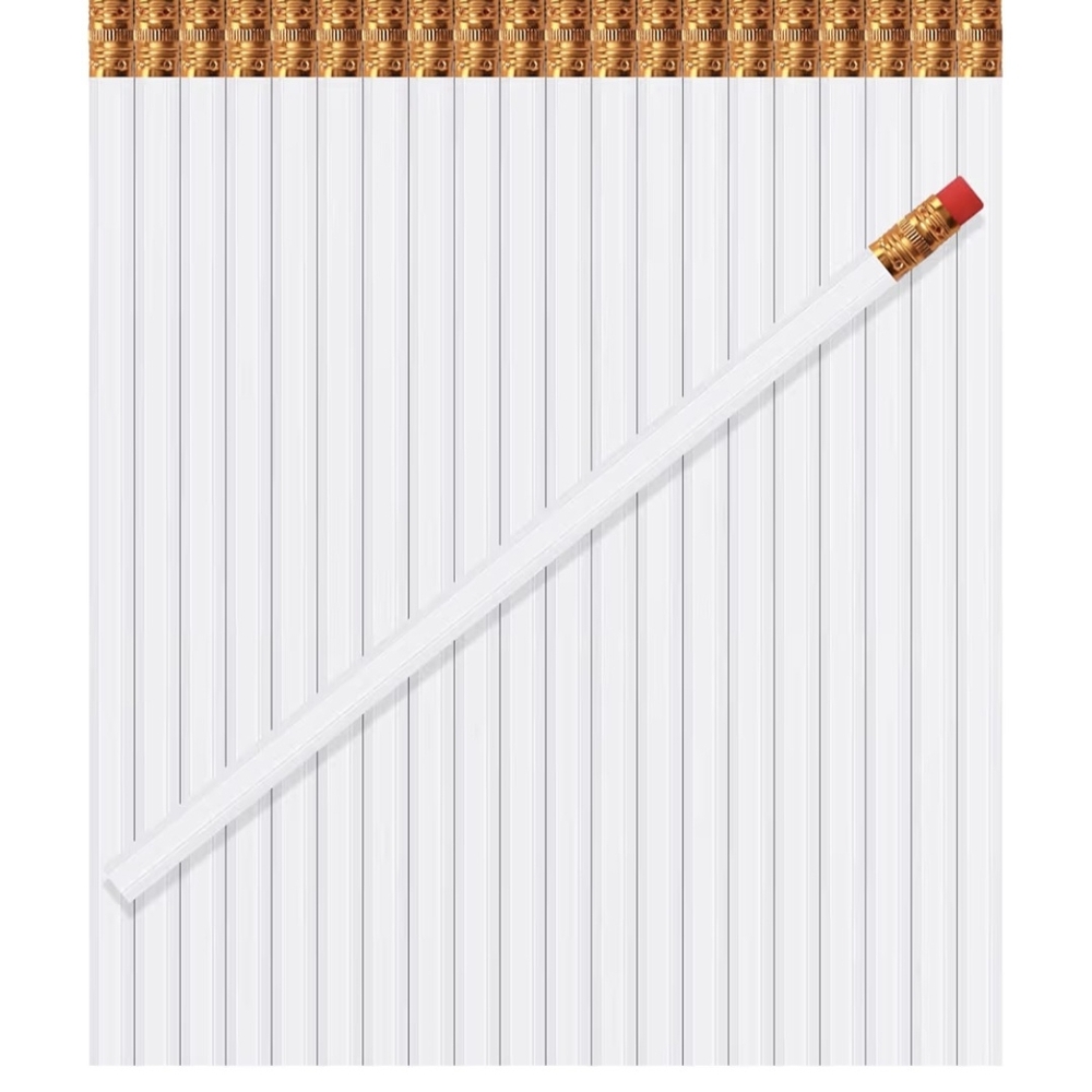 60 Pieces White Wood Pencil with Gold Ferrule and Red Eraser